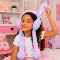 Protetor Ouvido Aquecedor de Orelha  Infantil  Pelúcia Felpudo  Apito Levanta Movimento na Orelha ao Apertar Divertido.