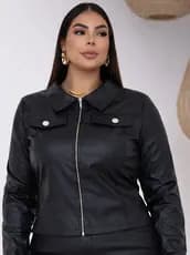 Jaqueta Plus Size Feminina Couro Estilo Clássico Urbano