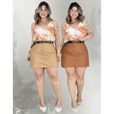 Short Saia Feminino Plus Size Couro Premium e Cinto