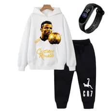 Conjunto Cristiano Ronaldo Al-Nassr Cr7 Infantil Futebol Time Blusa Calça Moletom Algodão Casual Roupa Menino +  relogio