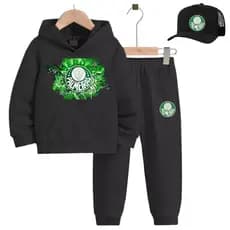 Conjunto Moletom iInfantil do Verdão Jogo de Futebol Blusa de Frio Com Capuz e Calça  Flanelado 4 ao 16