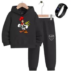 Conjunto Moletom Infantil Flanelado Canguru Blusa Quentinha Casaco Atlético Mineiro Galo Estampado Time