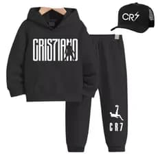 Conjunto Moletom Blusa Frio + Calça Casaco Algodão Canguru Estampado CR7 Cristiano Ronaldo infantil e juvenil