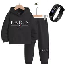 Conjunto Moletom Canguru Infantil Paris Blusa de Frio Calça Masculino Flanelado relogio