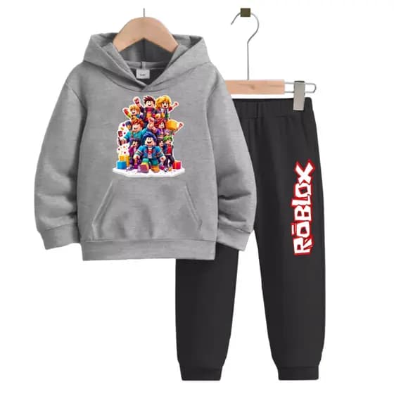 Conjunto Moletom Infantil Personalizado Blusa com Capuz e Calça Roblox e turma do roblox