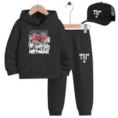 Conjunto Moletom Infantil Neymar Conjunto Inverno Canguru Menino Roupa Quentinha Estilosa 4 ao 16 bone