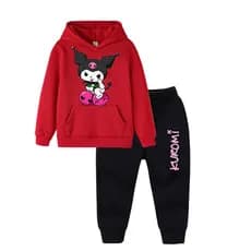 Conjunto de Moletom Canguru Kuromi Unissex Algodão Arte Cute Street Infantil blusa e calça
