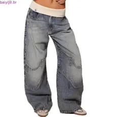 Y2K Hip-hop Costura Moda Retro Solto Jeans Feminino Coreano Casual Simples Essencial Calças De Perna Larga