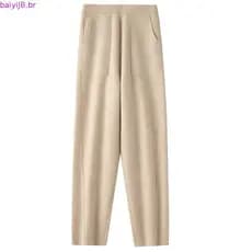 2025 outono inverno novo estilo 100% calças de lã pura mulheres engrossado quente fino-ajuste Leggings de malha calças d