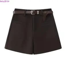 Tamanho grande cintura alta grosso Shorts de lã feminino primavera outono 2026 mais magro olhar a linha exterior usar ca