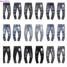 Purple Brand High Street rasgado remendo na moda Retro magro calças jeans