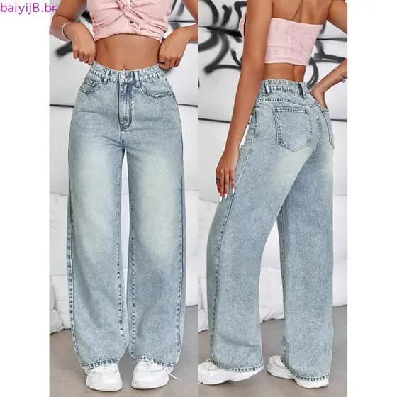 Calças de brim de tamanho grande feminino verão novo estilo solto Casual em linha reta moda tendência calças de perna la