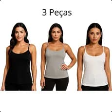 Kit 3 regatas básicas femininas de alcinha confortável tamanhos P ao G5