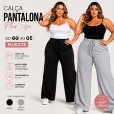 Calça Pantalona Feminina Plus Size GG ao G5 Preta e Cinza