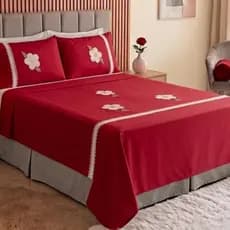 Jogo de Cama Casal Bordado Colcha Bordada (Lençol Casal Bordado com 2 Fronhas) - Durabilidade e Sofisticação