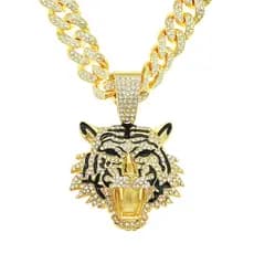 Colar Hip Hop Tigre Cravejado Ice Out Corrente Cubana Grossa Masculino Feminino Estilo Rapper Trap Americano Funk Luxo