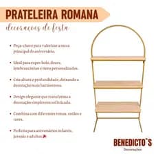 Prateleira Romana 3 Andares 1,70m x 60cm DOURADO Decorativa