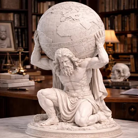 Estatua Atlas Decorativa Simbolo Forca Para Escritorio E Estante Design Marmore 14cm