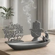 Decoração Relaxante para Ambiente Incensário Decorativo com Canoa e Figura Zen
