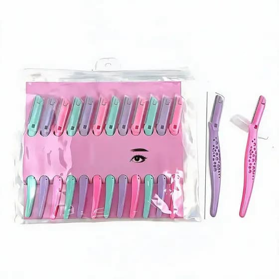 Kit 12 Navalhas Para Sobrancelhas Com Lâmina De Segurança Microdente, Cabo Antiderrapante, Aprox. 15cm Para Uso