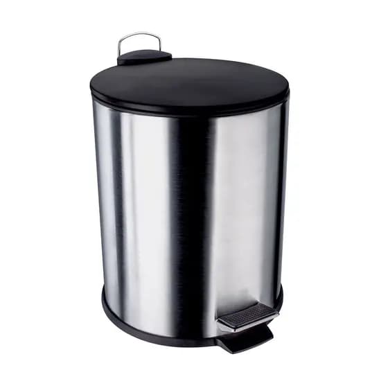 Lixeira 5L, Aço Inox com Tampa preta, Acionamento por Pedal - Euro Home