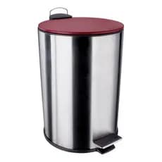 Lixeira 12L Aço Inox com Tampa Vermelha Acionamento por Pedal Cozinha Banheiro