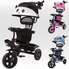 Triciclo Infantil Empurrador 2 em 1 Carrinho de Passeio Bebê Capota Solar até 50kg Guia Auxiliar Cesto Rodas