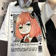 2026 Camiseta Branco Oversize Anime Spy x Family Anya Yor Loid Forger Spy Family Unissex Streetwear