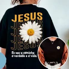 Camiseta Unissex Oversized Plus Size Feminina Masculina Premium em Algodão   Estampa Cristã Gospel Fé Jesus Cristo Cruz