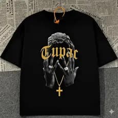 Camiseta Masculina Plus Size Em Puro Algodão, Com Um Logotipo "TUPAC" Em Destaque E Um Design Exclusivo Desenhado À Mão