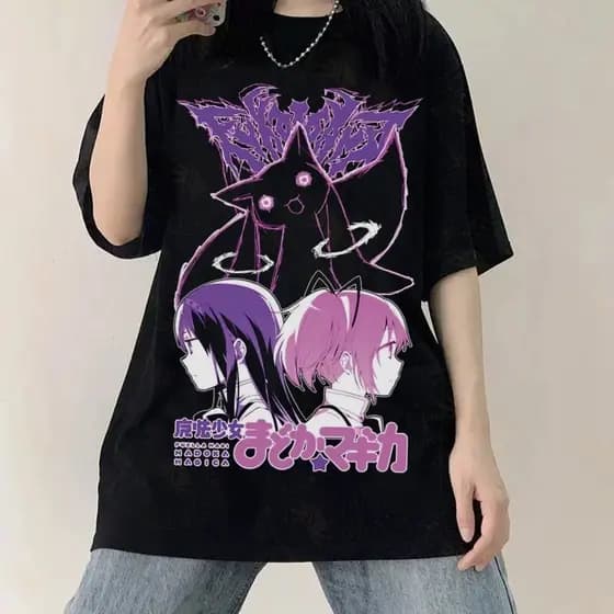 2026 Camiseta De Algodão Preta Puella Magi Madoka Magica Homura Akemi Madoka Kaname Unissex Street Style