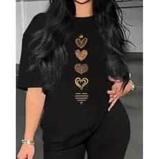 2026 Camiseta Feminina Plus Size Streetwear Coração Coroa Casual 100%Algodão Premium T-shirt