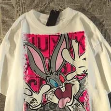 2026 Padrão Crazy Bunny Camiseta oversized streetwear, modelagem larga para um estilo urbano cheio de atitude.