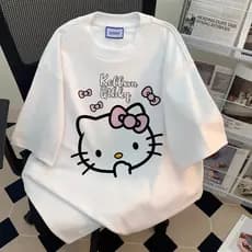2026 Camiseta Unissex Oversized Streetwear Estampa Hello Kitty Envio Imediato Branco Camisa