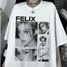 2026 Camiseta Algodão Stray Kids Kpop Streetwear Felix Masculina e Feminina Branca