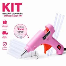 Kit Pistola de Cola Quente Rosa Bivolt + 10 Bastões de Cola Transparente 7mm