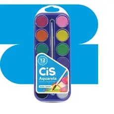 Aquarela em Pastilha Cis 12 Cores Clássicas Vivas com Pincel Estojo Godê