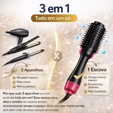 Escova Secadora Modeladora 3 em 1/110v Profissional Alisadora Anti Frizz Seca e Alisa Rápido