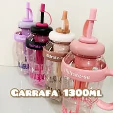 Garrafa de Água Resistente 1300ml com Filtro, Tampa e Canudo - Academia Escola Trabalho Faculdade
