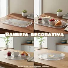 Bandeja Redonda e Retangular de  Luxo Cristal Decorativa de Mesa Cozinha