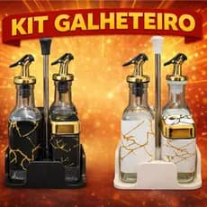 Kit Galheteiro com 4 Peças + Suporte com Designer Marmorizado Cozinha