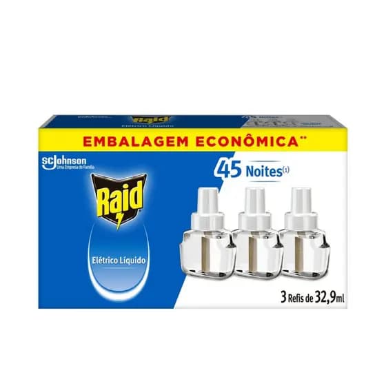 Refil Repelente Elétrico Raid 45 Noites 32,9ml Com 3 Unidades