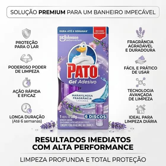 Desodorizador Sanitário Pato Gel Adesivo 2 Refis Fragrância Marine Citrus 6 Discos cada