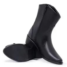 Bota Feminina Texana Cano Curto Zíper Lateral Super Confortável Botina Country de Couro Preta Bico Fino Confortável Prom