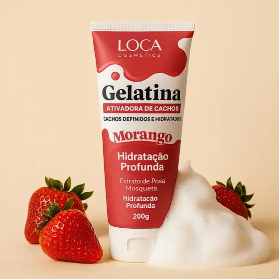 Gelatina Capilar Modeladora Morango 200g Loca Cosmetics – Definição de Cachos, Brilho Intenso e Fixação Leve
