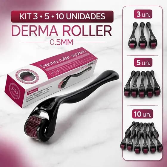 KIT Rolo Facial Microagulhamento Estimula Renova a Pele Derma Roller System 0.50mm