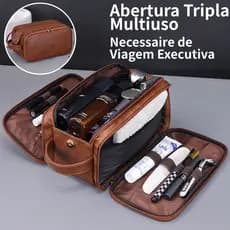 [Novidade] Bolsa de Higiene Masculina com Três Compartimentos, Multi-Funcional, Alta Capacidade, em Couro PU Premium, Or
