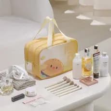 Bolsa de higiene pessoal de dupla camada, com separação de seco e molhado, em PVC à prova d'água com estampa de desenho