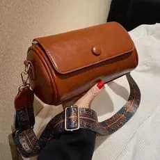 Bolsa feminina pequena vintage, nova bolsa de ombro transversal versátil e moderna com alça larga, bolsa cilíndrica popu