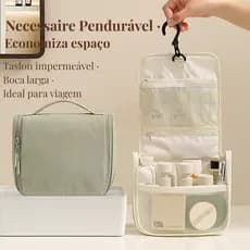 Necessaire Suspensa Impermeável | Organizadora de Maquiagem com Compartimentos e Alça | Grande Capacidade | Unissex